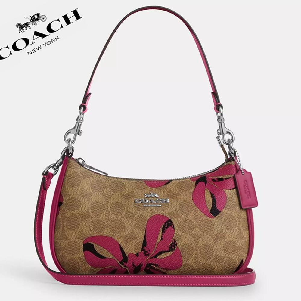 ❤️ Coach Teri Shoulder Bag In Signature Canvas With Bow Print